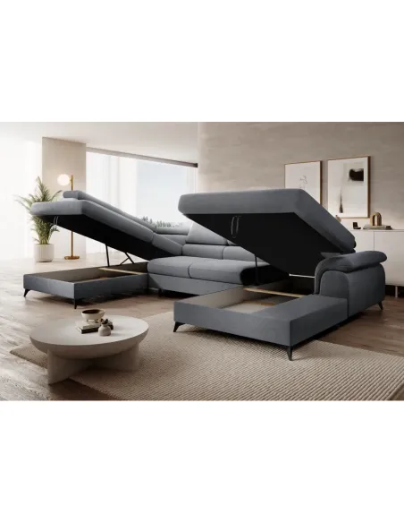 Canapea extensibilă POLY ROH U, living, 350x205x75/95 cm, Whisper, KONDELA | MobilaOK