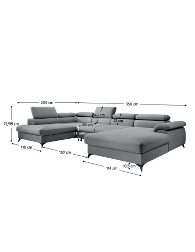 Canapea extensibilă POLY ROH U, living, 350x205x75/95 cm, Whisper, KONDELA | MobilaOK