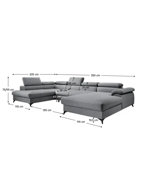 Canapea extensibilă POLY ROH U, living, 350x205x75/95 cm, Whisper, KONDELA | MobilaOK