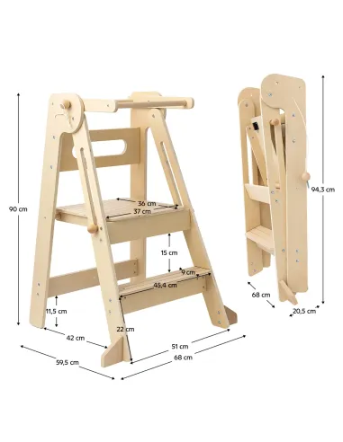 Turn de învățare pliabil URIAN, dormitor copii, 68x59.5x90 cm, placaj fag natural | MobilaOK