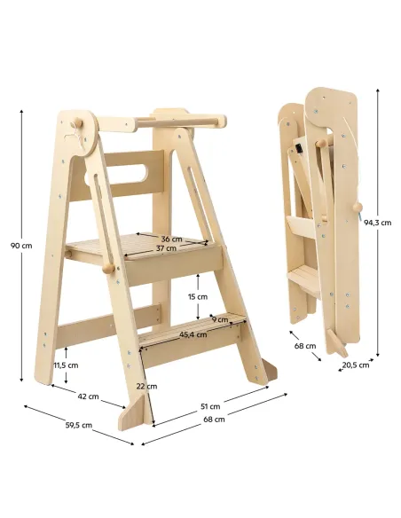 Turn de învățare pliabil URIAN, dormitor copii, 68x59.5x90 cm, placaj fag natural | MobilaOK