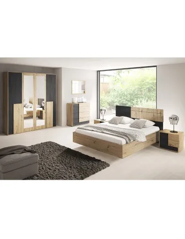 Set Dormitor BAFRA, dormitor, dulap 200x65x203 cm, pat 160x200 cm, noptiere, PAL melaminat | MobilaOK
