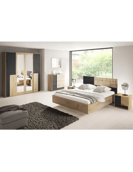 Set Dormitor BAFRA, dormitor, dulap 200x65x203 cm, pat 160x200 cm, noptiere, PAL melaminat | MobilaOK