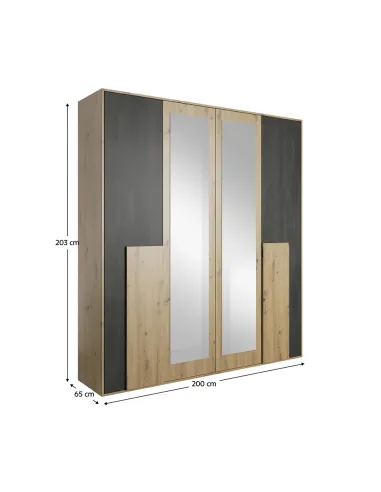 Set Dormitor BAFRA, dormitor, dulap 200x65x203 cm, pat 160x200 cm, noptiere, PAL melaminat | MobilaOK