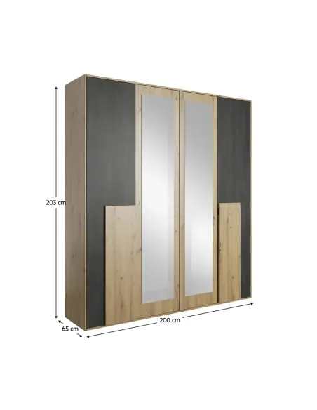 Set Dormitor BAFRA, dormitor, dulap 200x65x203 cm, pat 160x200 cm, noptiere, PAL melaminat | MobilaOK