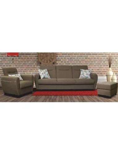 Taburet MILO, puf living/dormitor, 50x43x50 cm, stofă bej închis | MobilaOK