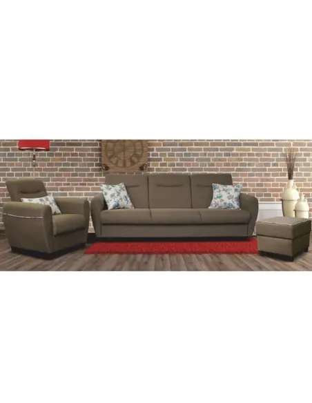 Taburet MILO, puf living/dormitor, 50x43x50 cm, stofă bej închis | MobilaOK