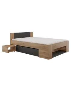 Pat UNIS, dormitor, 140x200 cm, PAL laminat stejar artisan/antracit | MobilaOK