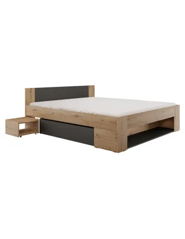 Pat UNIS, dormitor, 180x200 cm, PAL laminat stejar artisan/antracit | MobilaOK
