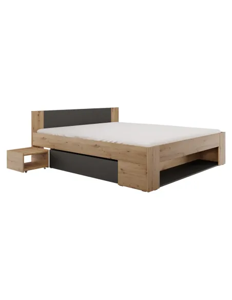 Pat UNIS, dormitor, 180x200 cm, PAL laminat stejar artisan/antracit | MobilaOK