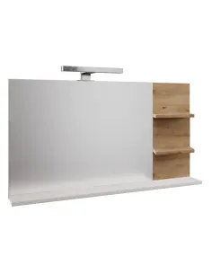 Oglindă cu LED, CUBO, hol/dormitor, 75x17x52 cm, PAL/stejar | MobilaOK