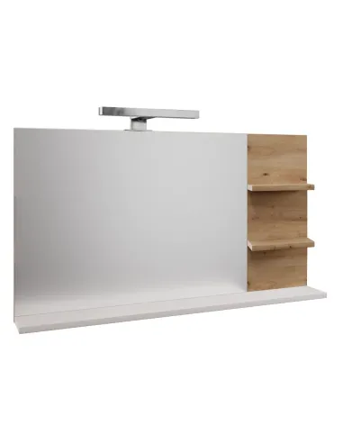 Oglindă cu LED, CUBO, hol/dormitor, 75x17x52 cm, PAL/stejar | MobilaOK