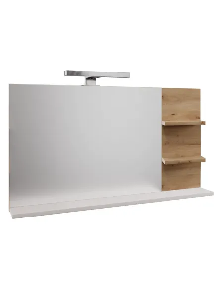 Oglindă cu LED, CUBO, hol/dormitor, 75x17x52 cm, PAL/stejar | MobilaOK
