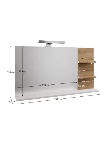 Oglindă cu LED, CUBO, hol/dormitor, 75x17x52 cm, PAL/stejar | MobilaOK