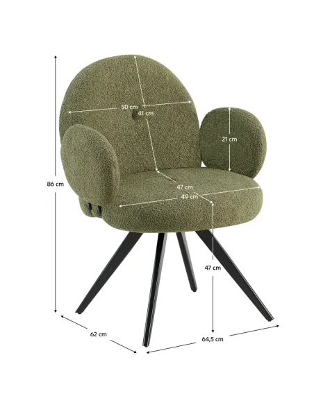 Scaun pivotant VASALA, birou, 64.5x62x86 cm, Ţesătură Bouclé/Metal | MobilaOK