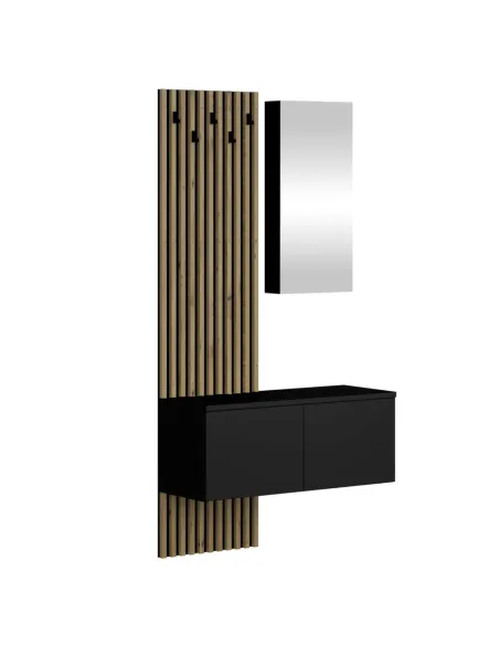 Set de hol, REBEKA, hol, 100x37.1x195.5 cm, PAL laminat stejar negru artisan | MobilaOK