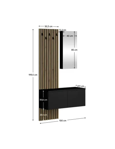 Set de hol, REBEKA, hol, 100x37.1x195.5 cm, PAL laminat stejar negru artisan | MobilaOK