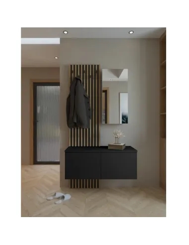Set de hol, REBEKA, hol, 100x37.1x195.5 cm, PAL laminat stejar negru artisan | MobilaOK