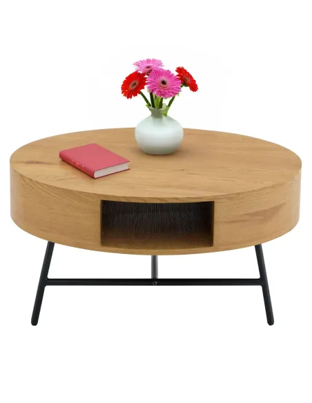 Măsuță de cafea TARMON living, Ø80x42 cm, MDF înfoliat și metal | MobilaOK