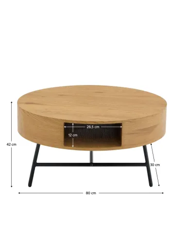 Măsuță de cafea TARMON living, Ø80x42 cm, MDF înfoliat și metal | MobilaOK