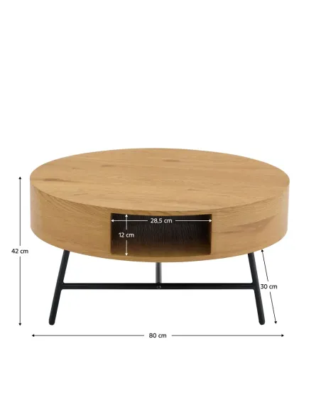 Măsuță de cafea TARMON living, Ø80x42 cm, MDF înfoliat și metal | MobilaOK
