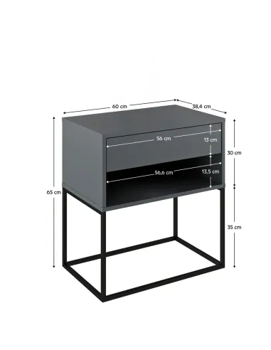 Noptieră ARTI TYP 2, dormitor, 60x38.4x65 cm, PAL melaminat/metal | MobilaOK
