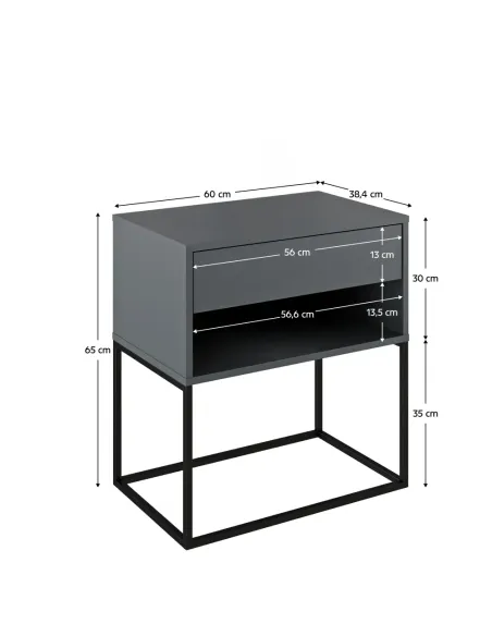 Noptieră ARTI TYP 2, dormitor, 60x38.4x65 cm, PAL melaminat/metal | MobilaOK