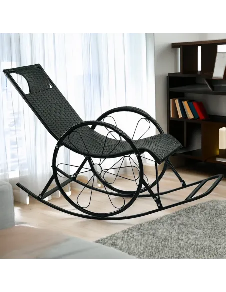 Scaun Balansoar ROKIN, terasă/balcon, 149x51.5x90 cm, ratan tehnic/metal | MobilaOK