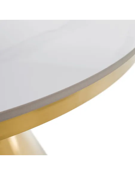 Masă de sufragerie GREIS, rotundă 80x75 cm, blat piatră 1.1 cm, oțel auriu | MobilaOK