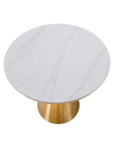 Masă de sufragerie GREIS, rotundă 80x75 cm, blat piatră 1.1 cm, oțel auriu | MobilaOK
