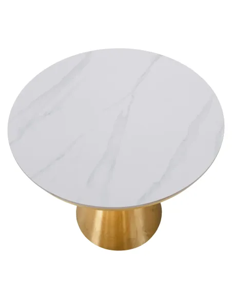 Masă de sufragerie GREIS, rotundă 80x75 cm, blat piatră 1.1 cm, oțel auriu | MobilaOK
