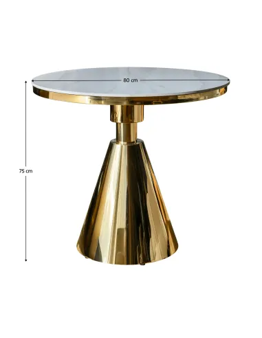 Masă de sufragerie GREIS, rotundă 80x75 cm, blat piatră 1.1 cm, oțel auriu | MobilaOK