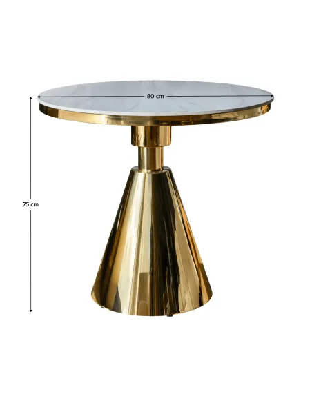 Masă de sufragerie GREIS, rotundă 80x75 cm, blat piatră 1.1 cm, oțel auriu | MobilaOK