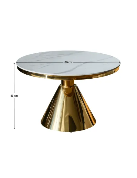 Măsuță de cafea GREIS, living, Ø80x53 cm, Piatră naturală și Oțel | MobilaOK