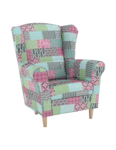 Fotoliu CHARLOT living, 86x105x82 cm, material textil patchwork, picioare lemn masiv | MobilaOK