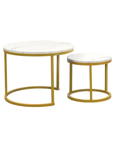 Măsuțe de cafea DAMON, living, Ø60/38x44/34 cm, MDF/Metal, finisaj auriu/marmură | MobilaOK