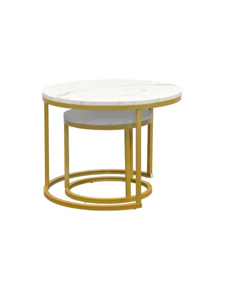 Măsuțe de cafea DAMON, living, Ø60/38x44/34 cm, MDF/Metal, finisaj auriu/marmură | MobilaOK