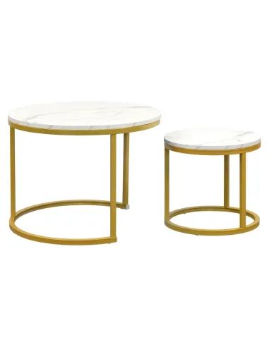 Măsuțe de cafea DAMON, living, Ø60/38x44/34 cm, MDF/Metal, finisaj auriu/marmură | MobilaOK