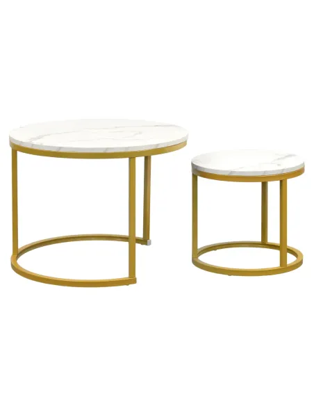 Măsuțe de cafea DAMON, living, Ø60/38x44/34 cm, MDF/Metal, finisaj auriu/marmură | MobilaOK