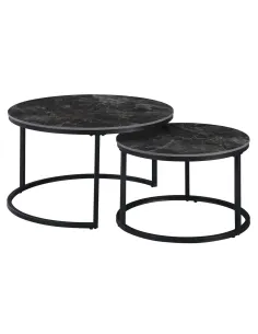 Măsuțe de cafea, set de 2, LASTRO, living, 80x43 cm & 60x37 cm, piatră șlefuită și metal | MobilaOK