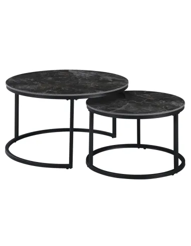 Măsuțe de cafea, set de 2, LASTRO, living, 80x43 cm & 60x37 cm, piatră șlefuită și metal | MobilaOK