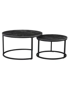 Măsuțe de cafea, set de 2, LASTRO, living, 80x43 cm & 60x37 cm, piatră șlefuită și metal | MobilaOK 2