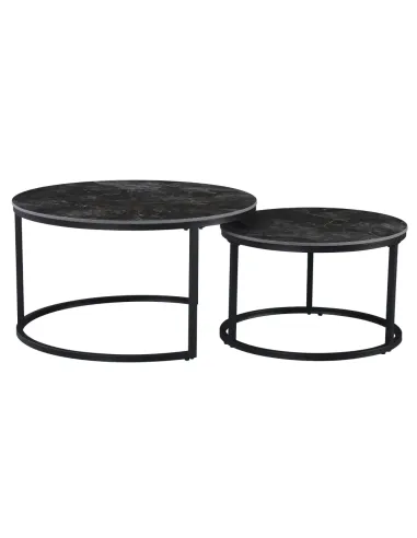 Măsuțe de cafea, set de 2, LASTRO, living, 80x43 cm & 60x37 cm, piatră șlefuită și metal | MobilaOK