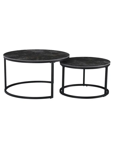 Măsuțe de cafea, set de 2, LASTRO, living, 80x43 cm & 60x37 cm, piatră șlefuită și metal | MobilaOK