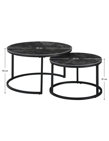 Măsuțe de cafea, set de 2, LASTRO, living, 80x43 cm & 60x37 cm, piatră șlefuită și metal | MobilaOK
