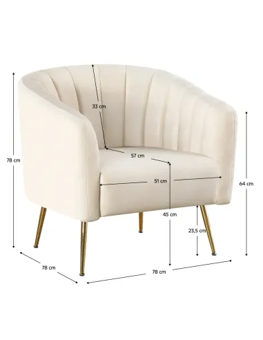 Fotoliu BAGY, Living/Dormitor/Birou, 78x78x78 cm, Velvet + Metal | MobilaOK