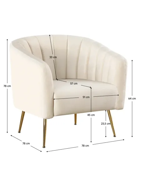 Fotoliu BAGY, Living/Dormitor/Birou, 78x78x78 cm, Velvet + Metal | MobilaOK