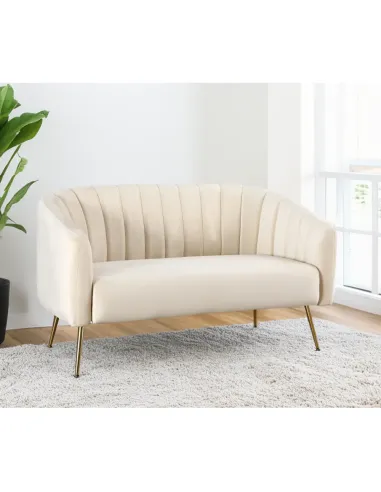 Canapea BAGY, living, 135x78x78 cm, Velvet bej/gold, detalii crom-auriu | MobilaOK