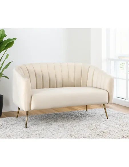 Canapea BAGY, living, 135x78x78 cm, Velvet bej/gold, detalii crom-auriu | MobilaOK