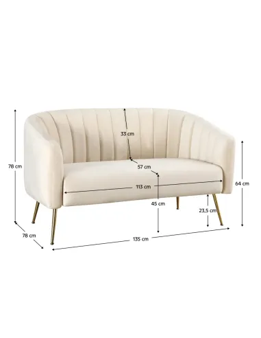 Canapea BAGY, living, 135x78x78 cm, Velvet bej/gold, detalii crom-auriu | MobilaOK